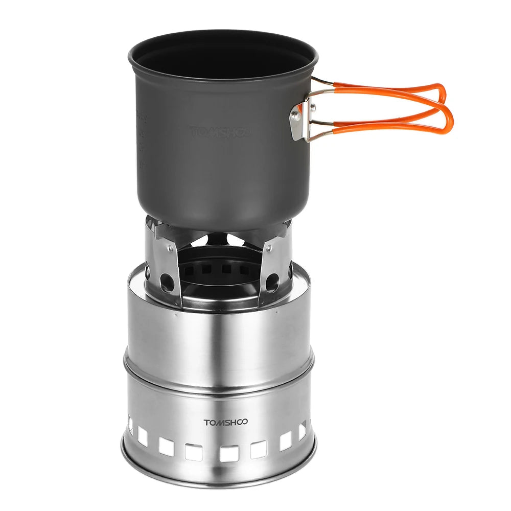 Upgrade Camping Stove & Backpacking Stove with Wood Ash Plate & Foldable Handle , Portable Folding Windproof Wood Burning Stove