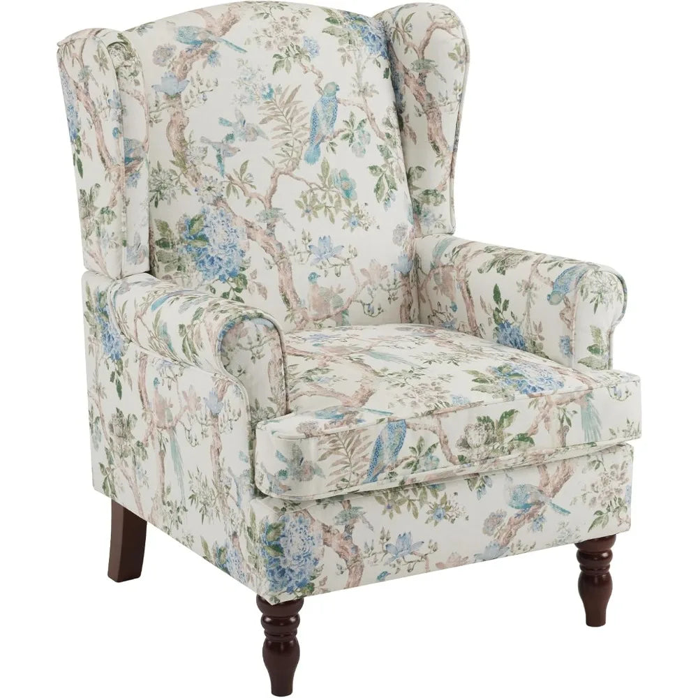 Floral Accent Chair, High Back Upholstered Armchair with Solid Legs, Leisure Single Sofa Chair for Living Room, Bedroom, Home O