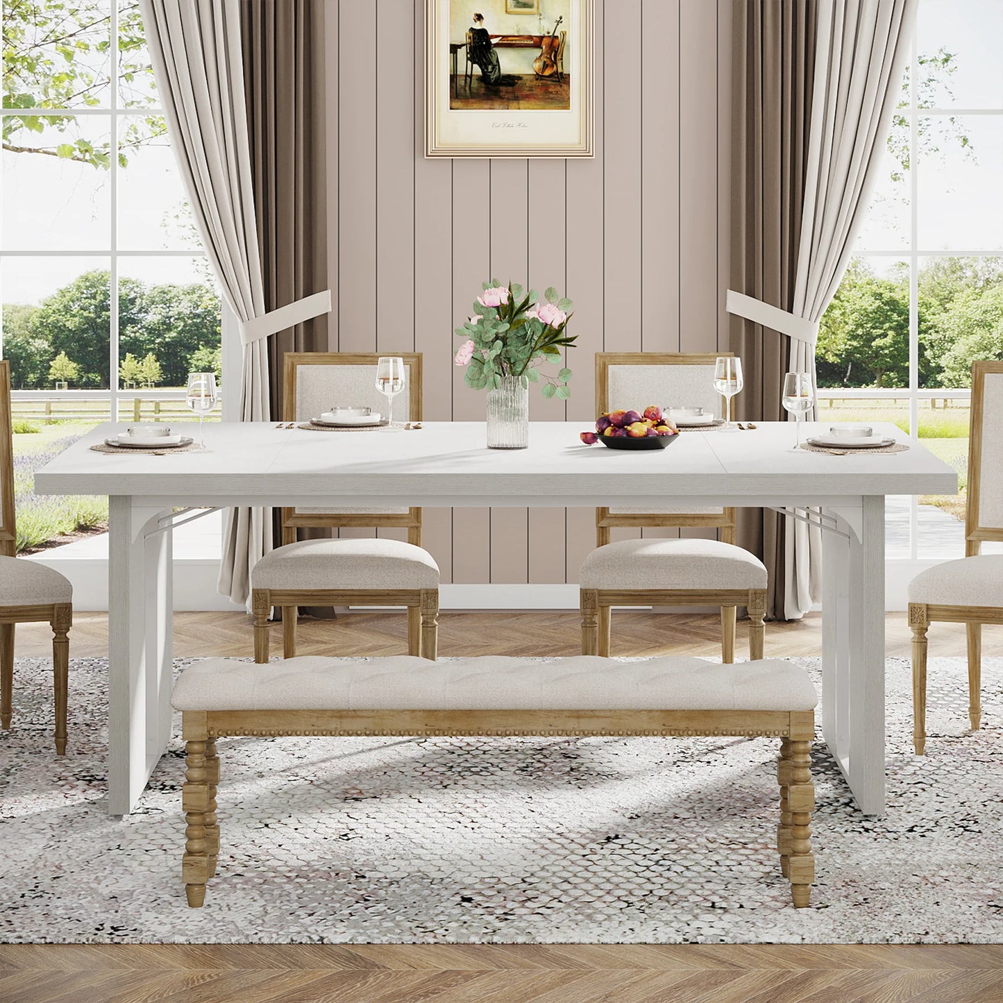 Tribesigns 71" Large Dining Table for 6 to 8 People, Rustic Farmhouse Style Dinner Table, Rectangular Dining Table