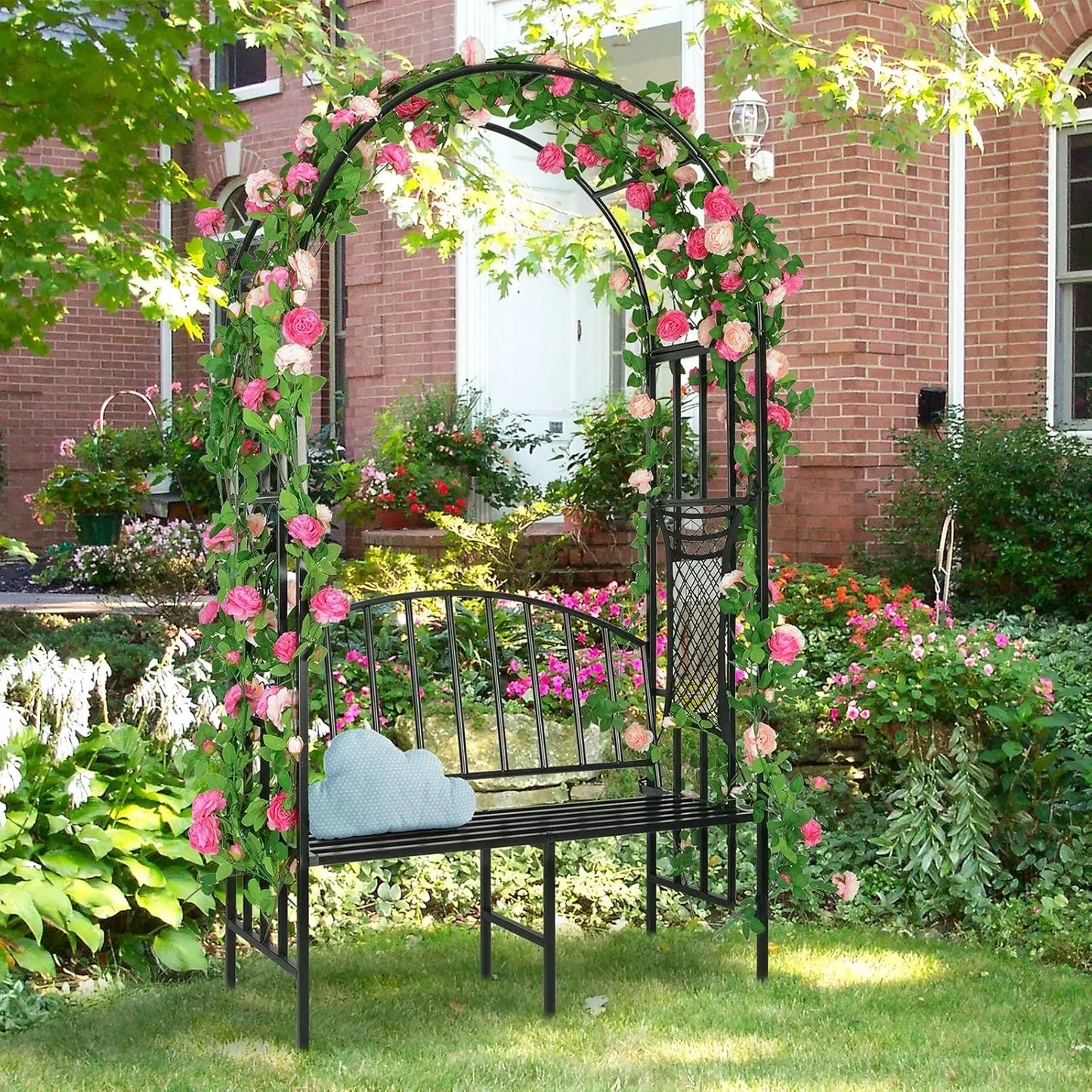 Garden Arch Heavy Duty (Holds 660lbs-250kg) | Metal Arbor Archway for Climbing Plant & Two People Seat Bench |Outdoor