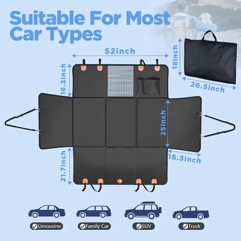 Back Seat Extender for Dogs, Waterproof Dog Car Seat Cover for Back Seat with Hard Bottom, 2025 Upgraded Material, Anti Scratch,