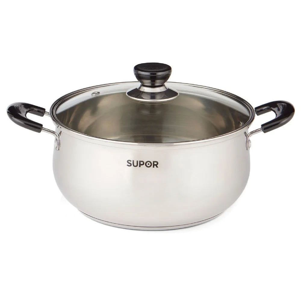 4.3QT Stainless Steel Saucepot with Glass Lid Induction Compatible Durable Construction Insulated Handles Easy Cleaning Ideal