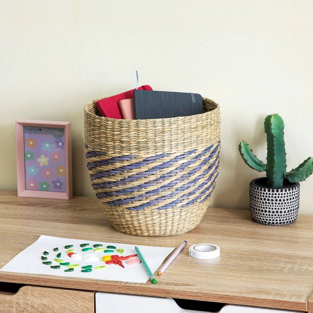 2 Pack Handwoven Seagrass Basket Tapered Design Decorative Storage Container Perfect Indoor Planter Nesting Home Organization