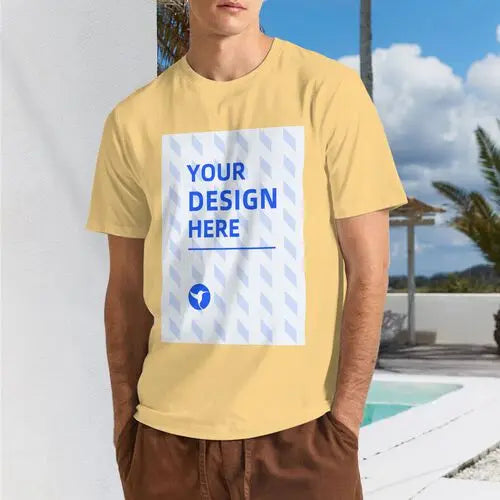 Custom T-Shirt (Text Name or Picture), 100% Cotton 180g Men's Pure Cotton Round Neck Short Sleeved T-shirt for Home Travel Sport