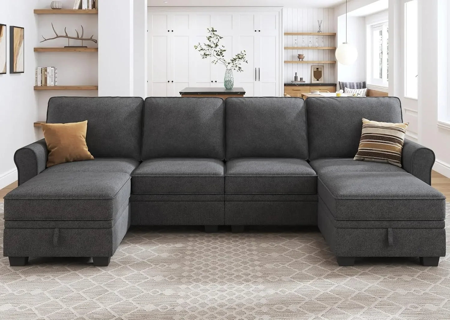Sectional Sofa with Storage Seat U Shaped Sectional Couch with Reversible Chaise Convertible Sectional Couch for Living Room