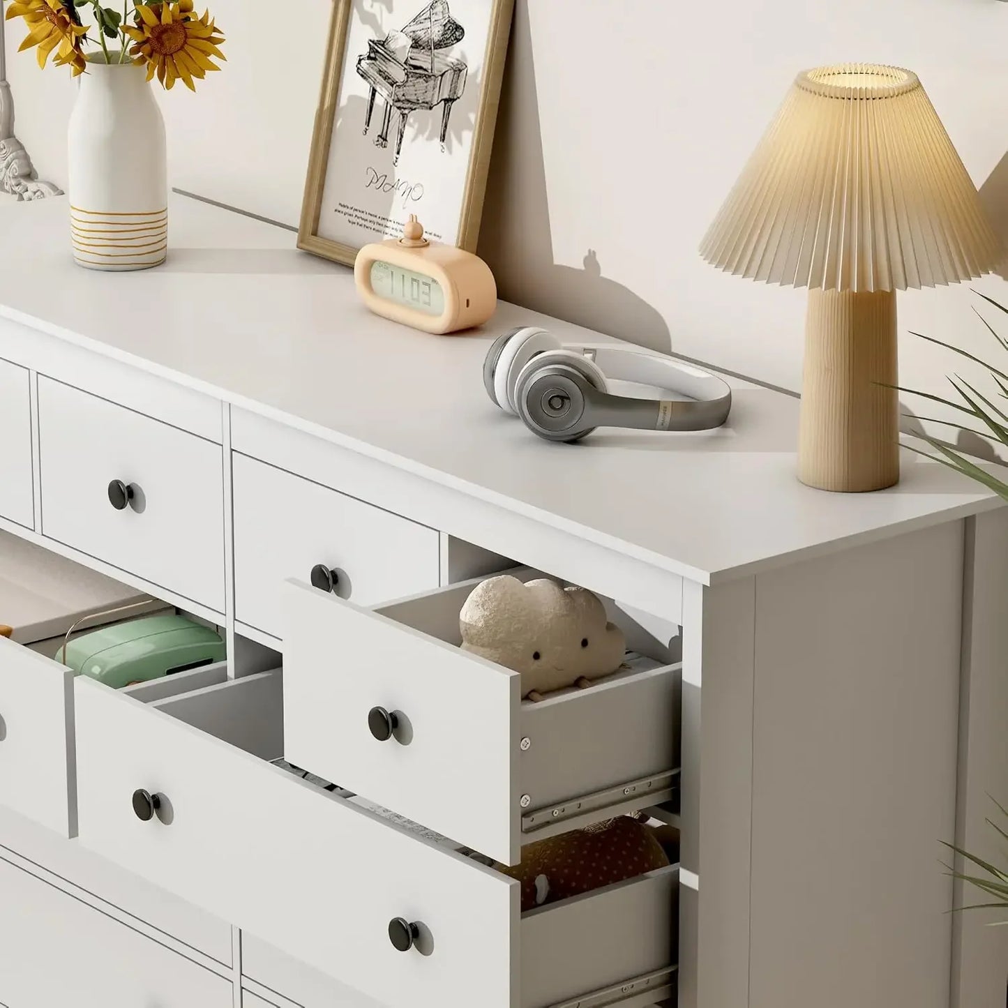 XMSJ-10 Drawer Dresser, 55" Modern White Dressers and Chests of Drawers, 10 Drawer Wide Dressers for Bedroom