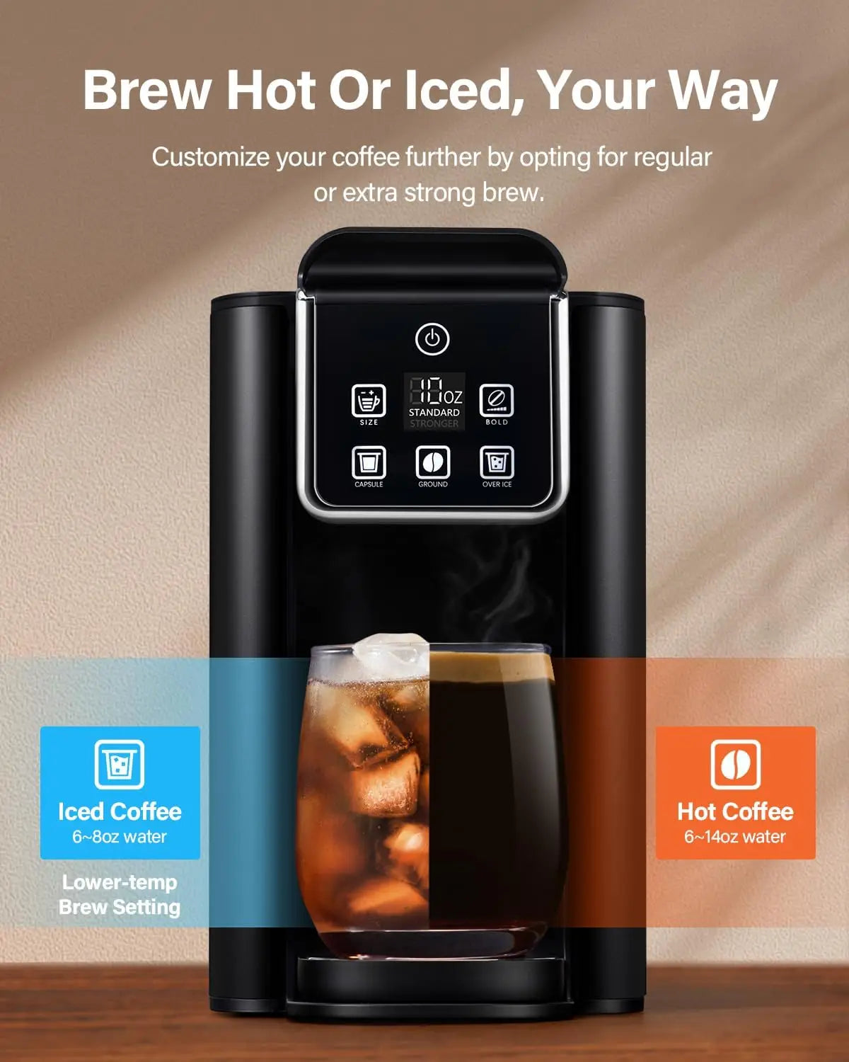 Single Serve Coffee Maker 2.0, Hot and Iced Coffee Machine for K Cup Pods & Ground Coffee, 6 to 14 oz Brew Sizes, 50 oz Removabl