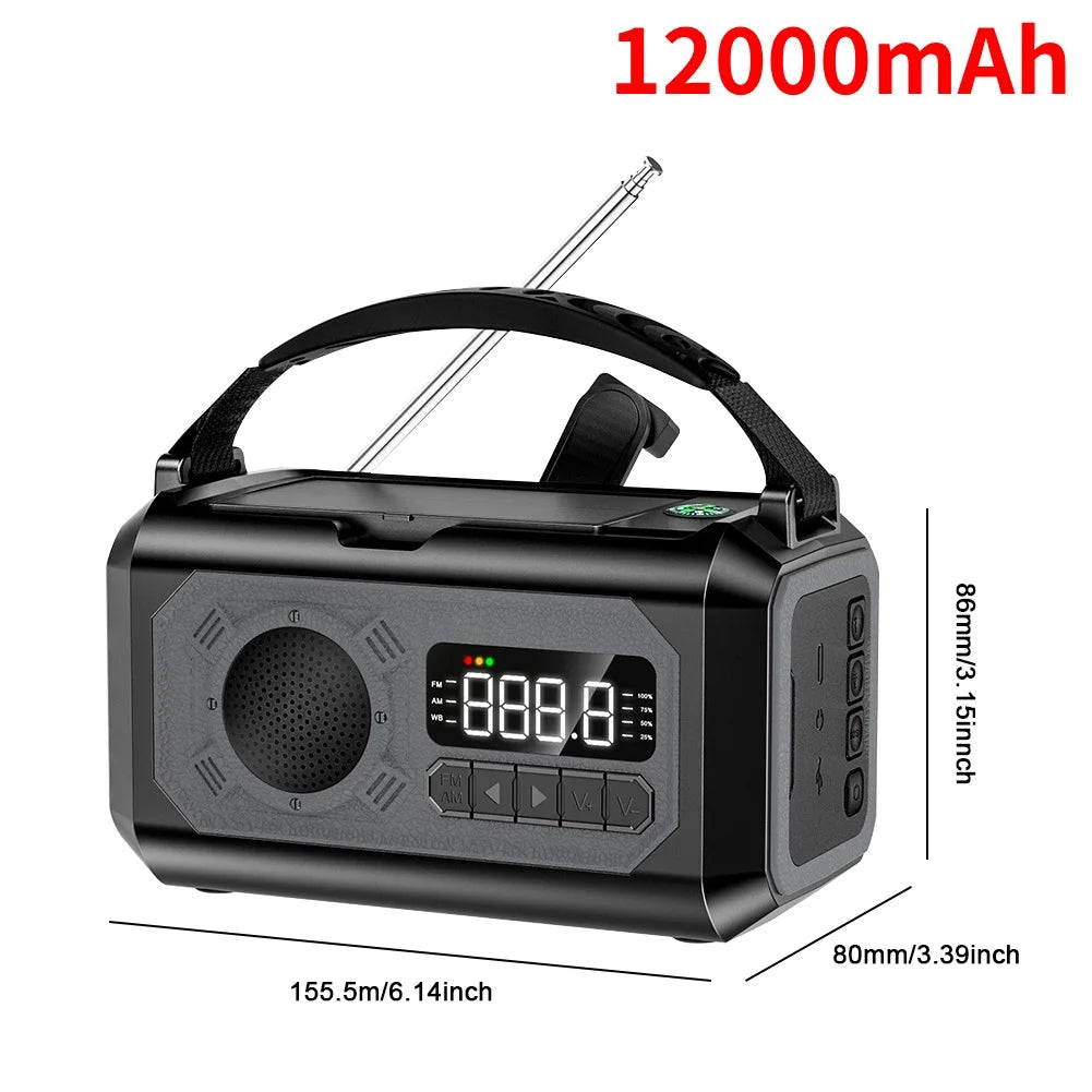 12000mAh AM/FM/NOAA emergency radio survival with crank battery operated radio solar Hand Crank SOS Alarm small portable radio