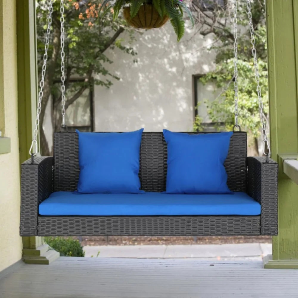 4FT Hanging Porch Swing Bench for 2 Persons with Cusions and Chains for Patio Outdoor Deck Back Yard Garden Under Tree Holds 800