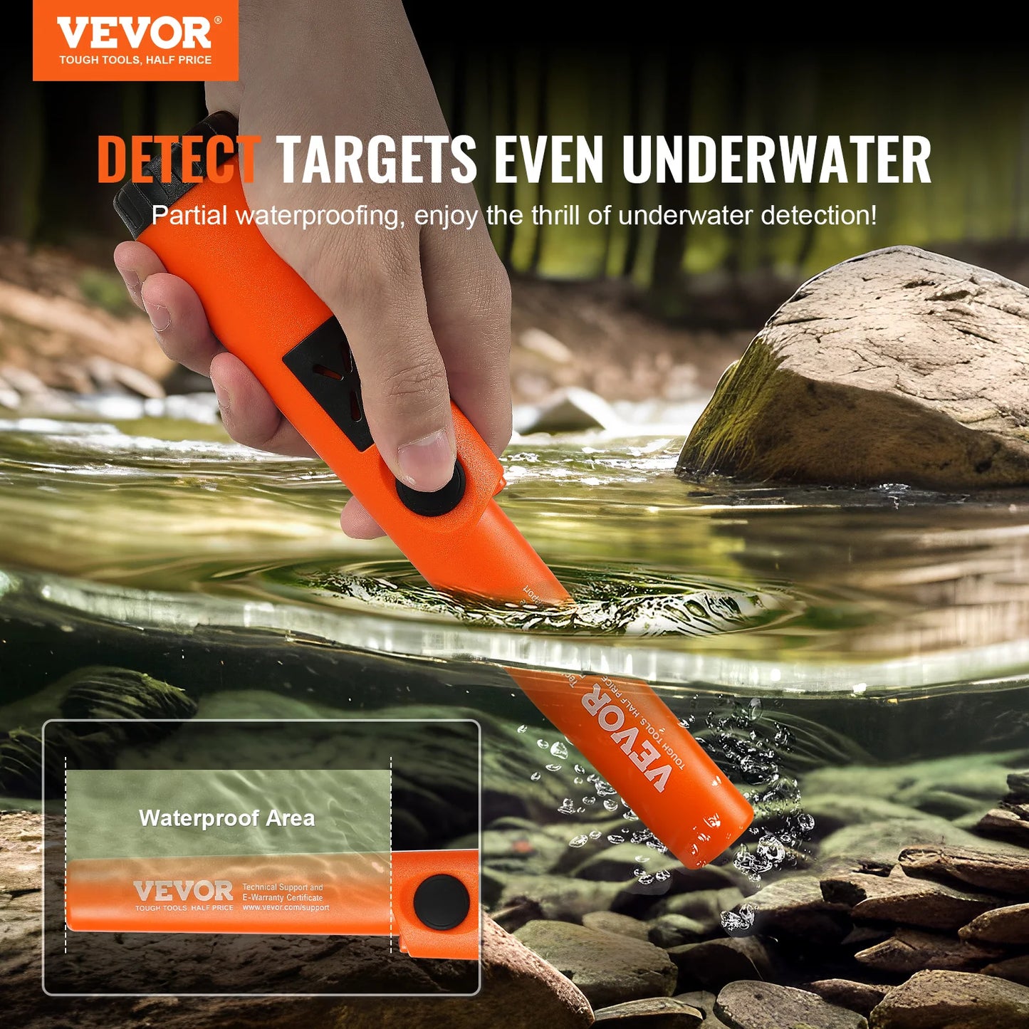 VEVOR Metal Detector Pinpointer IP66/IP68 Waterproof Handheld Pin Pointer Wand 1.96"/4.5" Detection Depth 3 Modes for Detecting