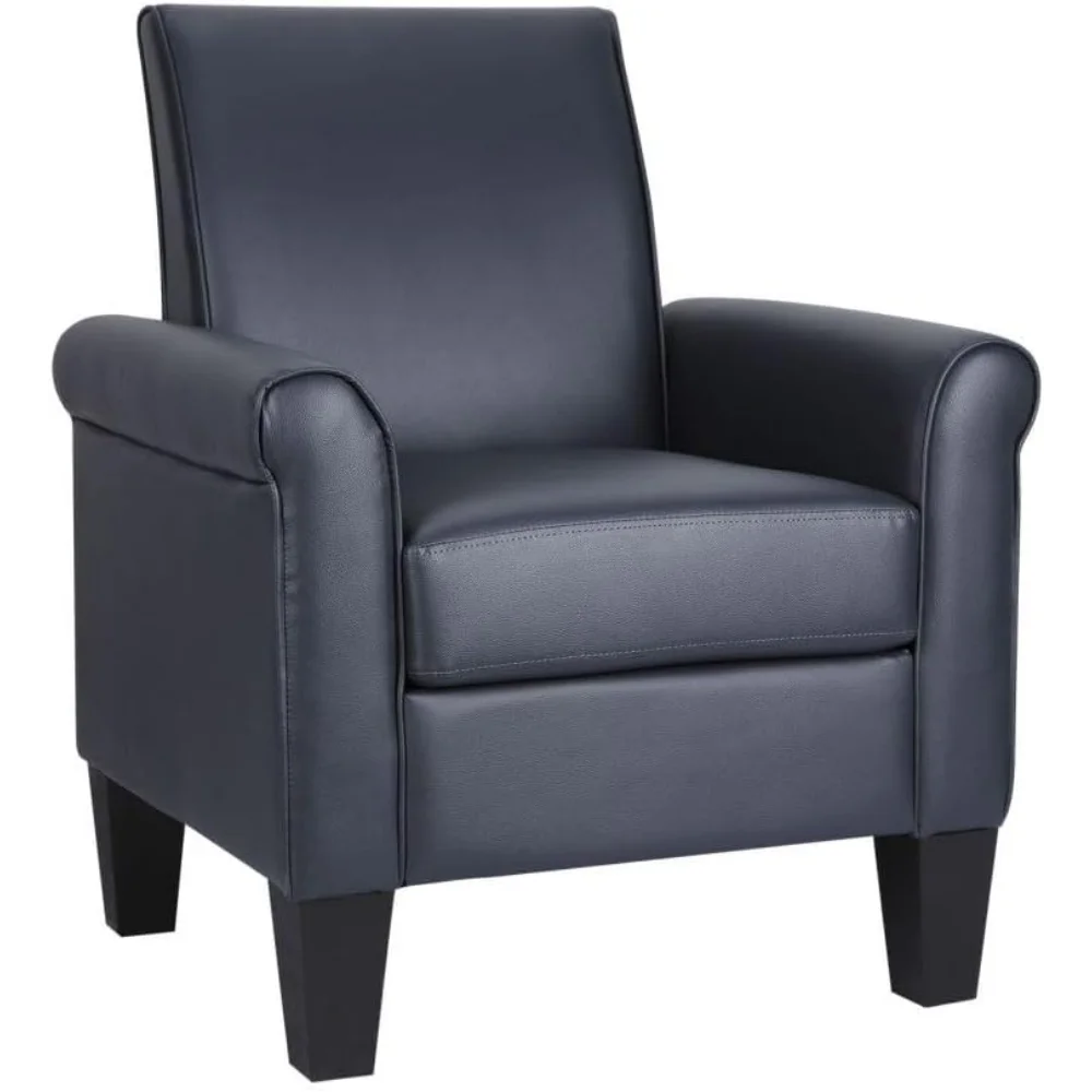 Mid-Century Modern Leather Accent Chairs Overstuffed Leather Living Room Chair Upholstered Comfortable Club Chair
