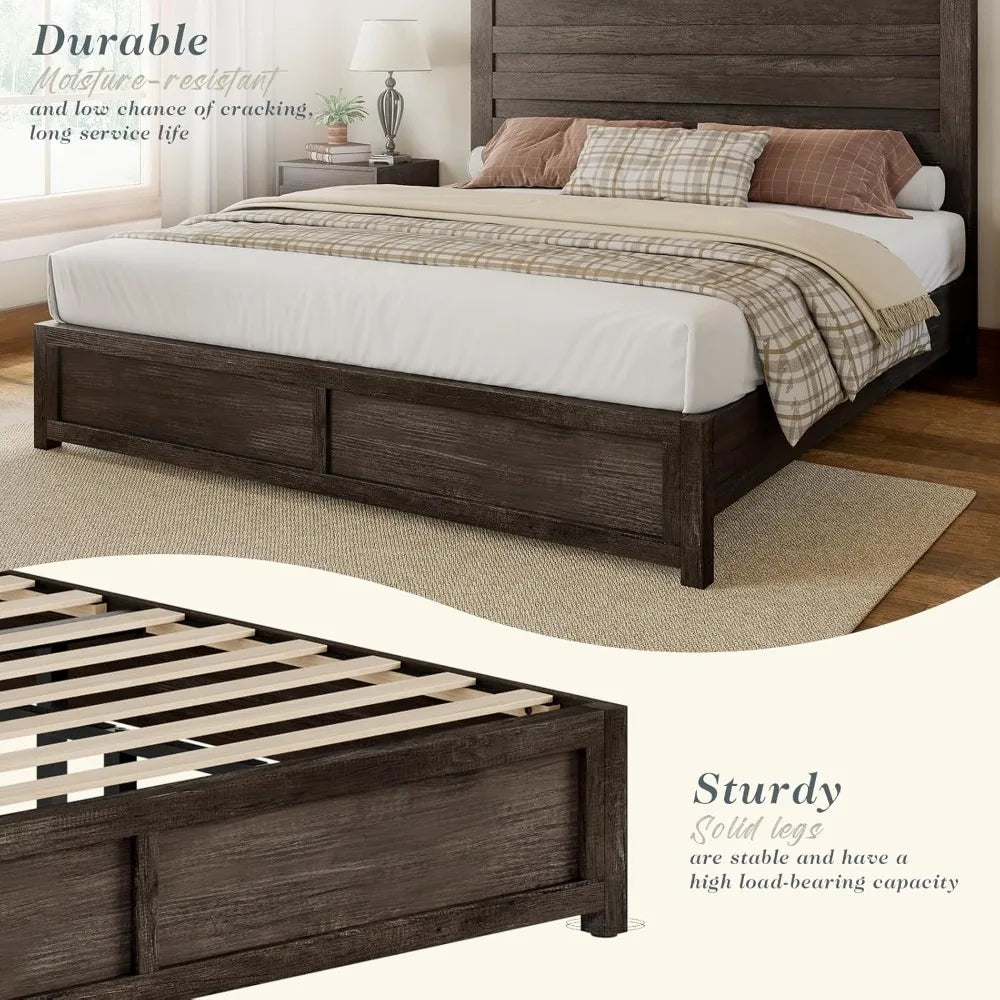 Queen Size Platform Bed Frame with 49" Headboard, Farmhouse Bed Frame with Wood Slat Support/No Box Spring Needed/Easy Assembly
