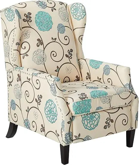 Christopher Knight Home GDFStudio Westeros Traditional Wingback Fabric Recliner Chair (White & Blue Floral)