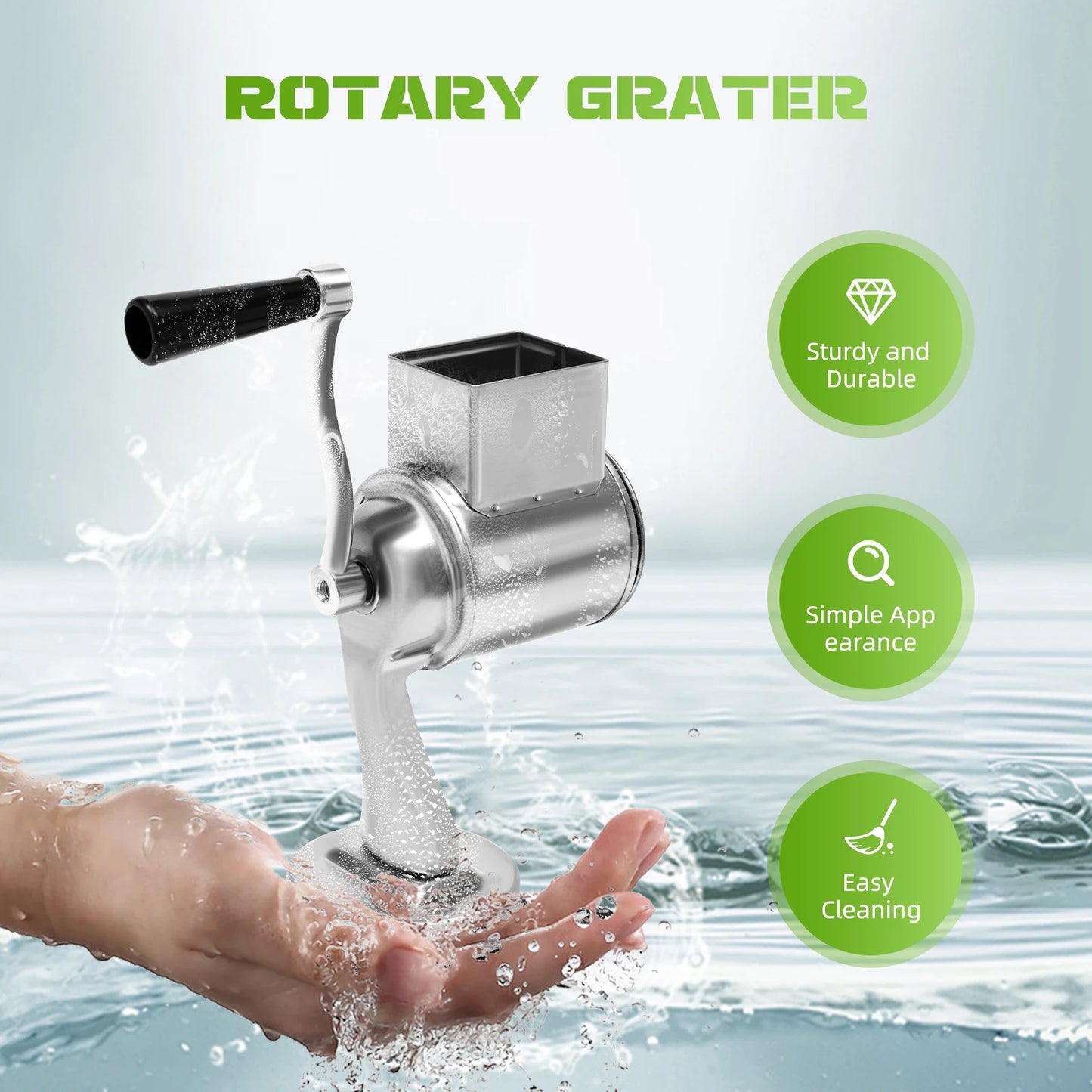 Upgrade Stainless steel Rotary Vegetable Cheese Grater Potato Slicer Rotary Handheld Grater with 5 Blades Dishwasher Safe