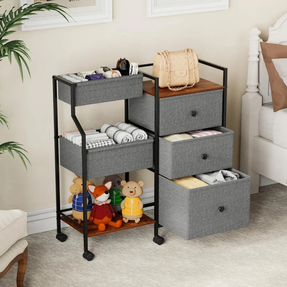 Baby Diaper Caddy Organizer and Storage - 3 Tier Rolling Cart with Dividers and Drawers, Easy To Assemble, Mobile Utility Cart w