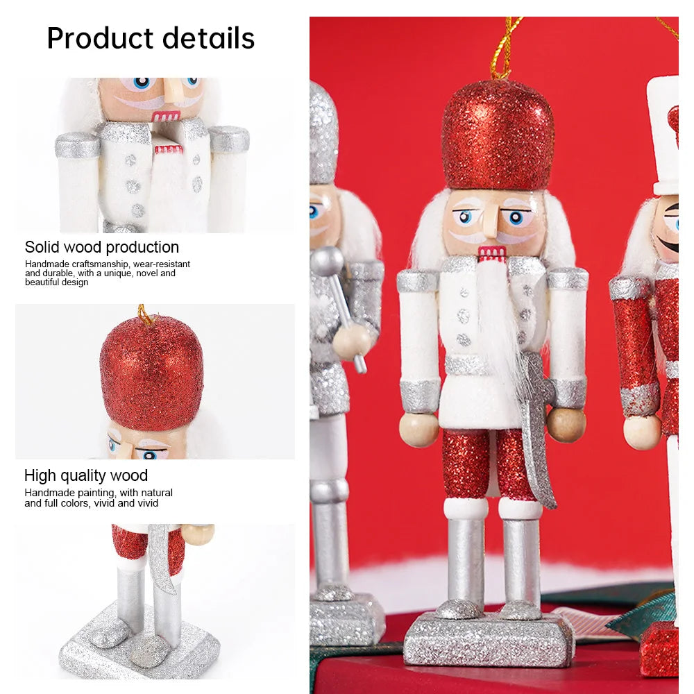 5Pcs/Set Christmas Nutcracker Soldier Puppet Wooden Handicraft Christmas Tree Pendant Desktop Ornament New Year Home Decoration