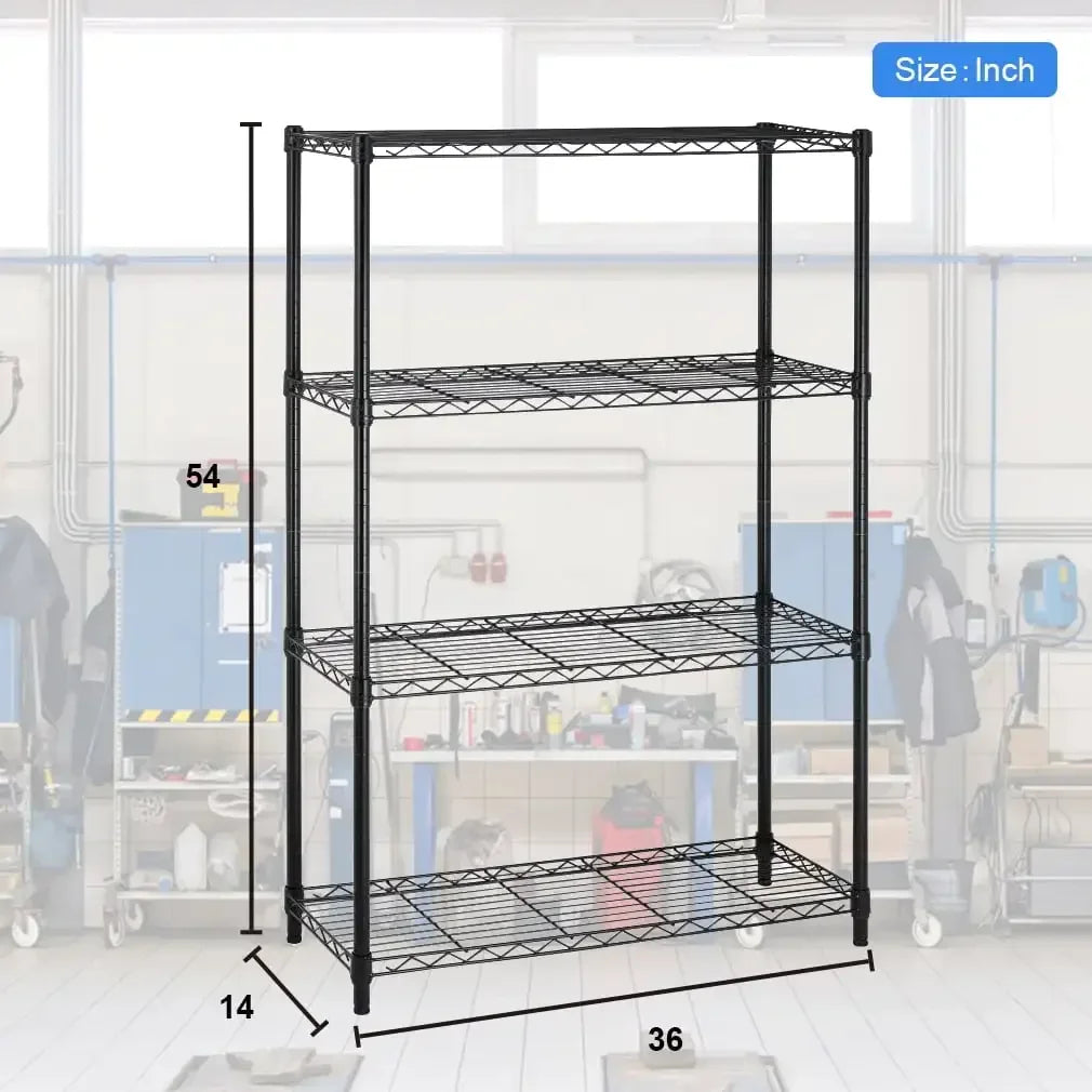 4 Shelf Wire Shelving Unit Garage NSF Wire Shelf Metal Storage Shelves Heavy Duty Height Adjustable for 1000 lbs Capacity Black