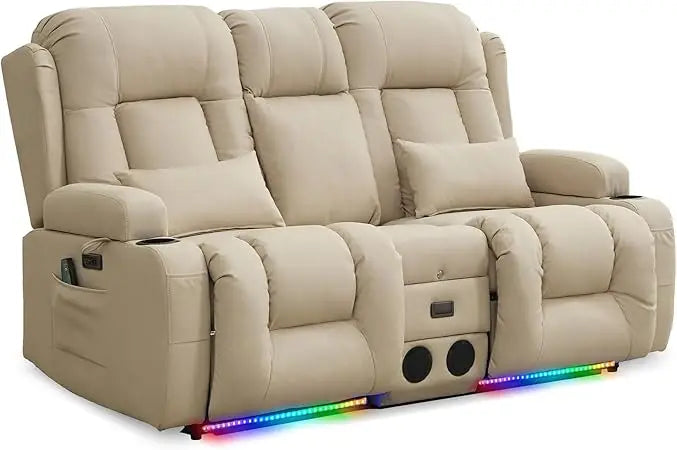 Power Loveseat Recliner Sofa with Vibrating Massage and Heat, Home Theater Seating RV Couch with Flipped Backrest Console, LED L