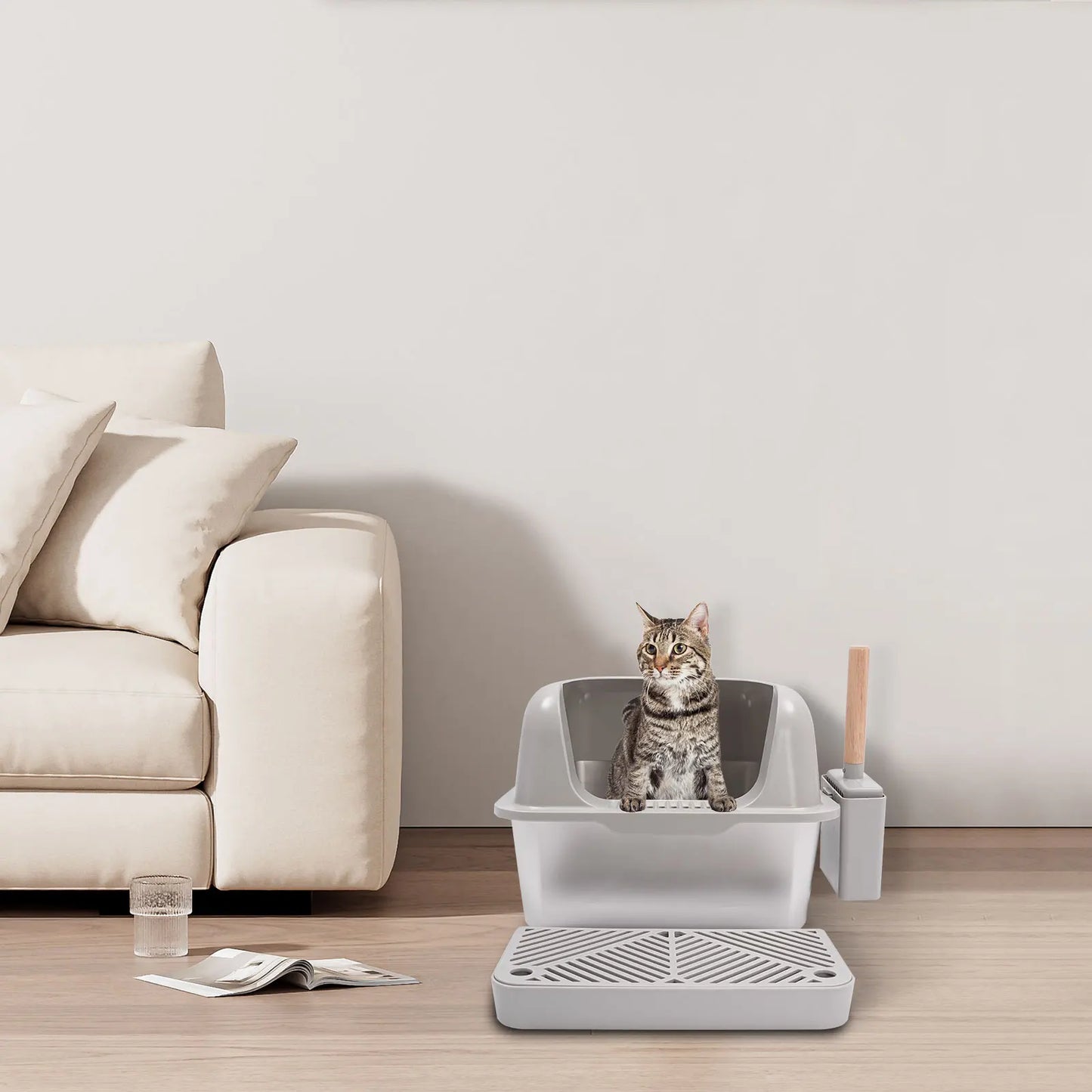 Stainless Steel Cat Litter Box 360° Protection With Practical Handles For Cats Weighing Less Than 22.05 Pounds