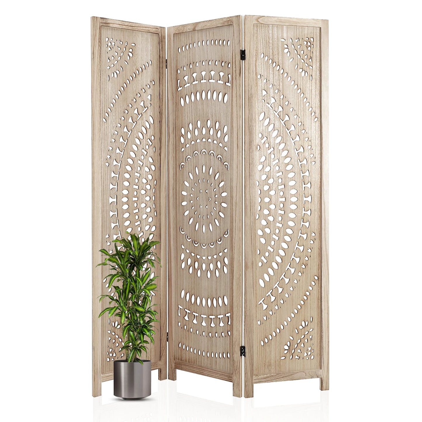 Folding Room Divider Wood Carved Privacy Screens - Ideal Decorative Partition for Home, Office, Restaurant, Bedroom