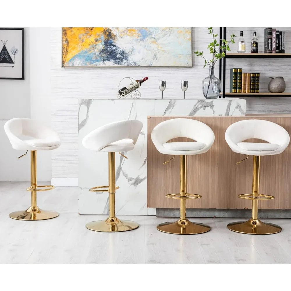 Counter Height Bar Stools Set of 4 Swivel Barstools with Low Back Modern Adjustable Bar Chairs with Gold Base Upholstered