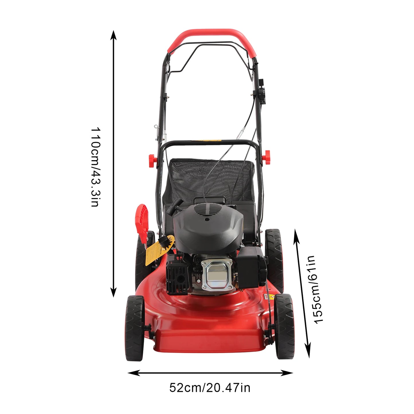 4-Stroke Push Petrol Lawn Mower 8Gear Adjustable Height Self Propelled 3-in-1 with Bag Garden Mowing Tool