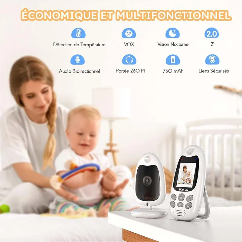 BOIFUN Baby Monitor with Camera Portable Vox Function Temperature Sensor Video Baby Monitor 2.4 GHz Intelligent Standby 720p