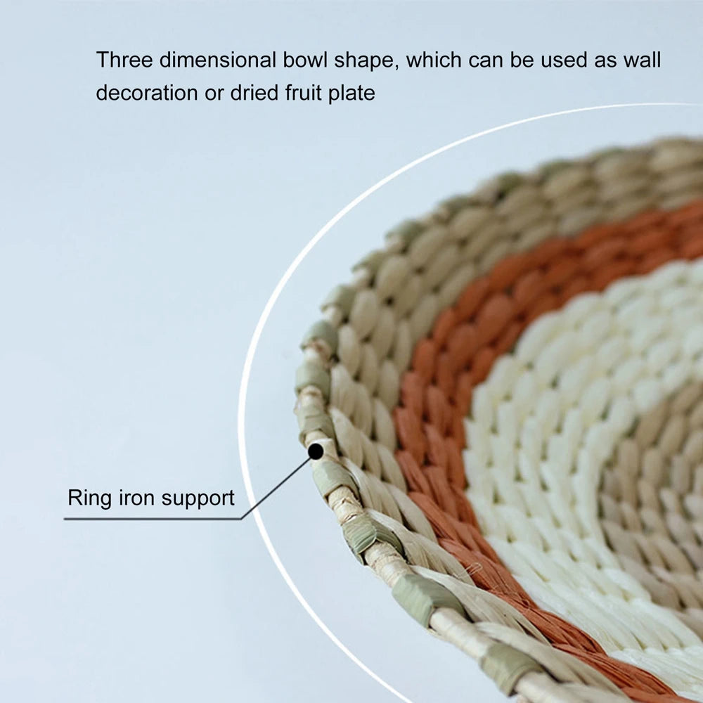 1pc Nordic Style Combination Wall Decoration Rattan Woven Grass Weaving Round Plate For Home Decoration Bedroom Background Decor