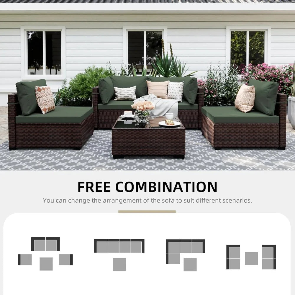 5 Pieces Patio Furniture Sets, Wicker Conversation Couch for Decks, Backyards, Gardens, Brown Rattan, Outdoor Sectional Sofa