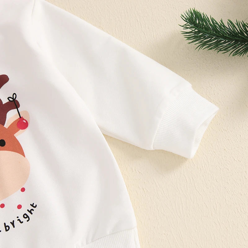 Toddler Boys Christmas Outfits Deer Print Long Sleeve Sweatshirts and Long Pants 2Pcs Clothes Set