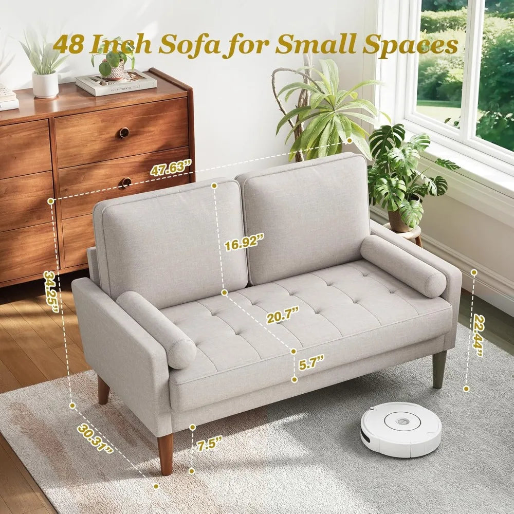 Loveseat Sofa with Throw Pillow, 48" Small Couches, Love Seat for Living Room, Bedroom, Easy Assembly, Living Room sofa