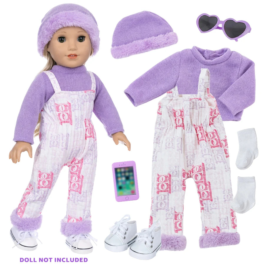 18Inch/45CM Purple Clothing Doll Plush Hat Sunglasses Rompers Rebirth Doll Toy Simulation Dress Up Party Soothing Doll Girl Gift
