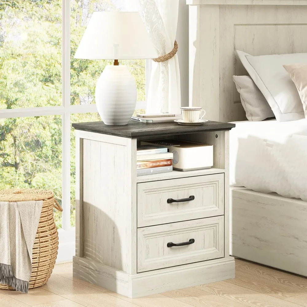 Farmhouse Dresser and Nightstand Sets for Bedroom, 3 Pcs Bedroom Set, 6 Drawer Dresser & Nightstand Set of 2, Modern Wood Chest