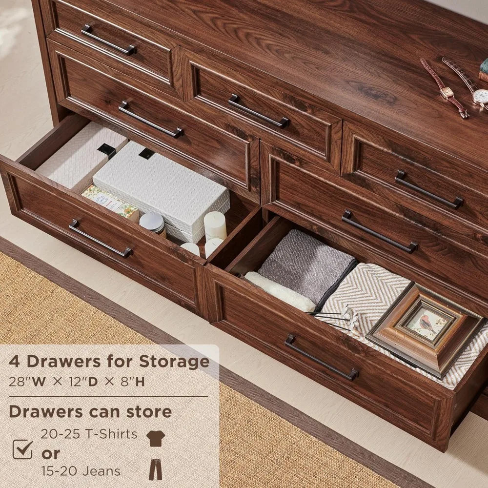 7 Drawer Dresser, Farmhouse Chest of Drawers for Bedroom, 52" Wide Kids Dresser TV Stand with Large Metal Handles, Wood Drawer O