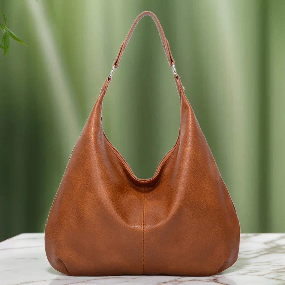 Shoulder Purse for Women with Zipper Slouchy Bag PU Leather Multi Pockets Handbag Crescent Bag for Work Travel