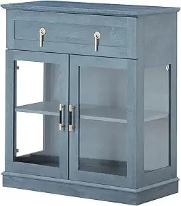 58.2'' Modern Sideboard with Storage, Accent Buffet Cabinet with 2 Glass Doors,Credenza with Two Drawers and Adjustable and Shel