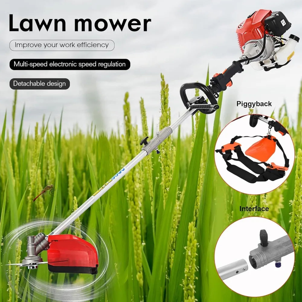 Backpack Grass Trimmer, Brush Cutter, Loose Soil Ditching, Chainsaw, Pole Hedge Trimmer 52cc 2 Stroke Gas 5 in 1 Straight Shaft