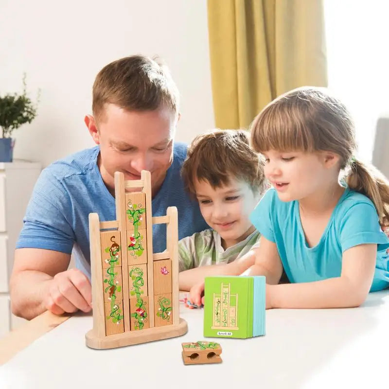 Building Blocks Puzzles Toy Colorful Jigsaw Puzzles Set With Cards Wooden Kids Travel Games Preschool Educational Activity For