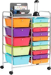 15-Drawer Rolling Storage Cart, Multipurpose Movable Organizer, Utility Cart for Home, Office, School, Macaron Color