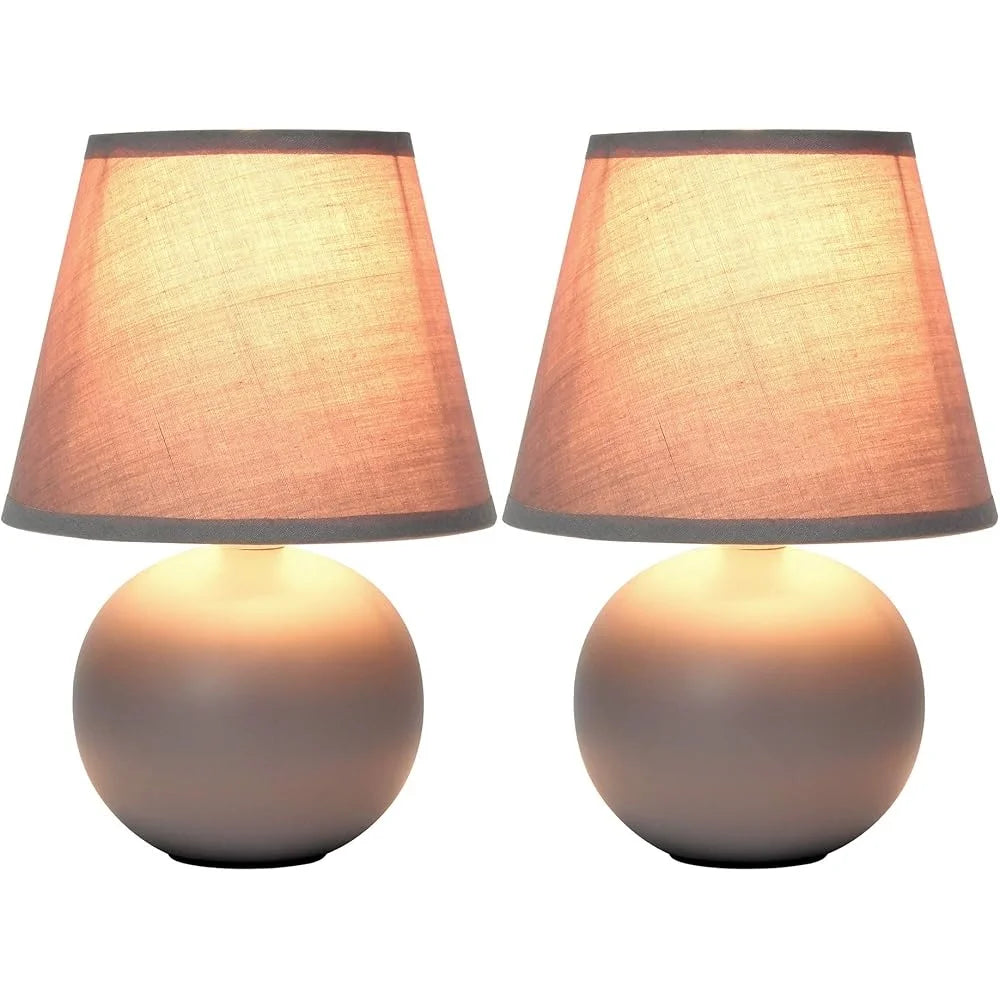 Mini Ceramic Globe Table Lamp Set 2 Pack with Fabric Shade Bedroom Living Room Office Kids Room Dorm 40W E12 Bulb