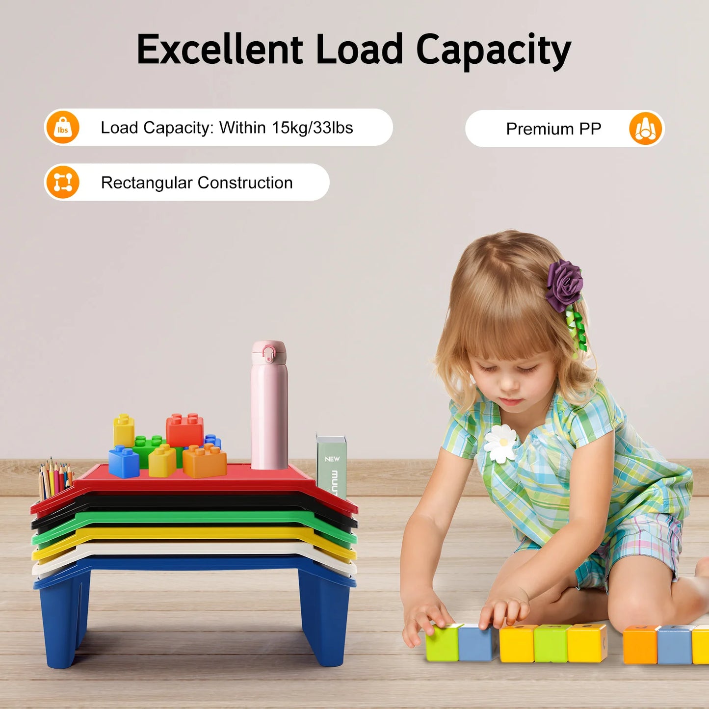 PP 6 Pcs Kids Lap Desk Tray Comfortable and Functional Lap Desks for Writing Eating Game Classroom