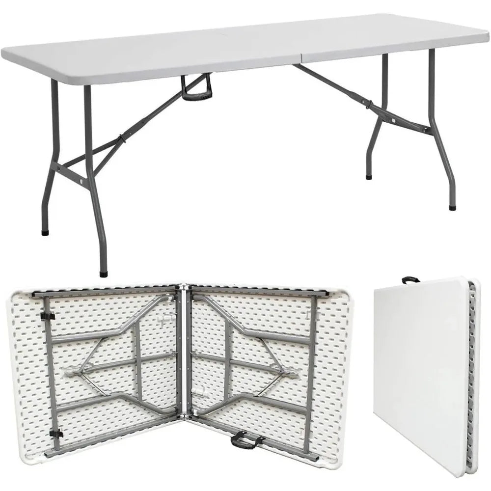 8ft Folding Table White Plastic Portable Long Foldable Tables Indoor Outdoor Party Picnic Camping Fold Table 8 Foot(4ft,6ft,8ft)