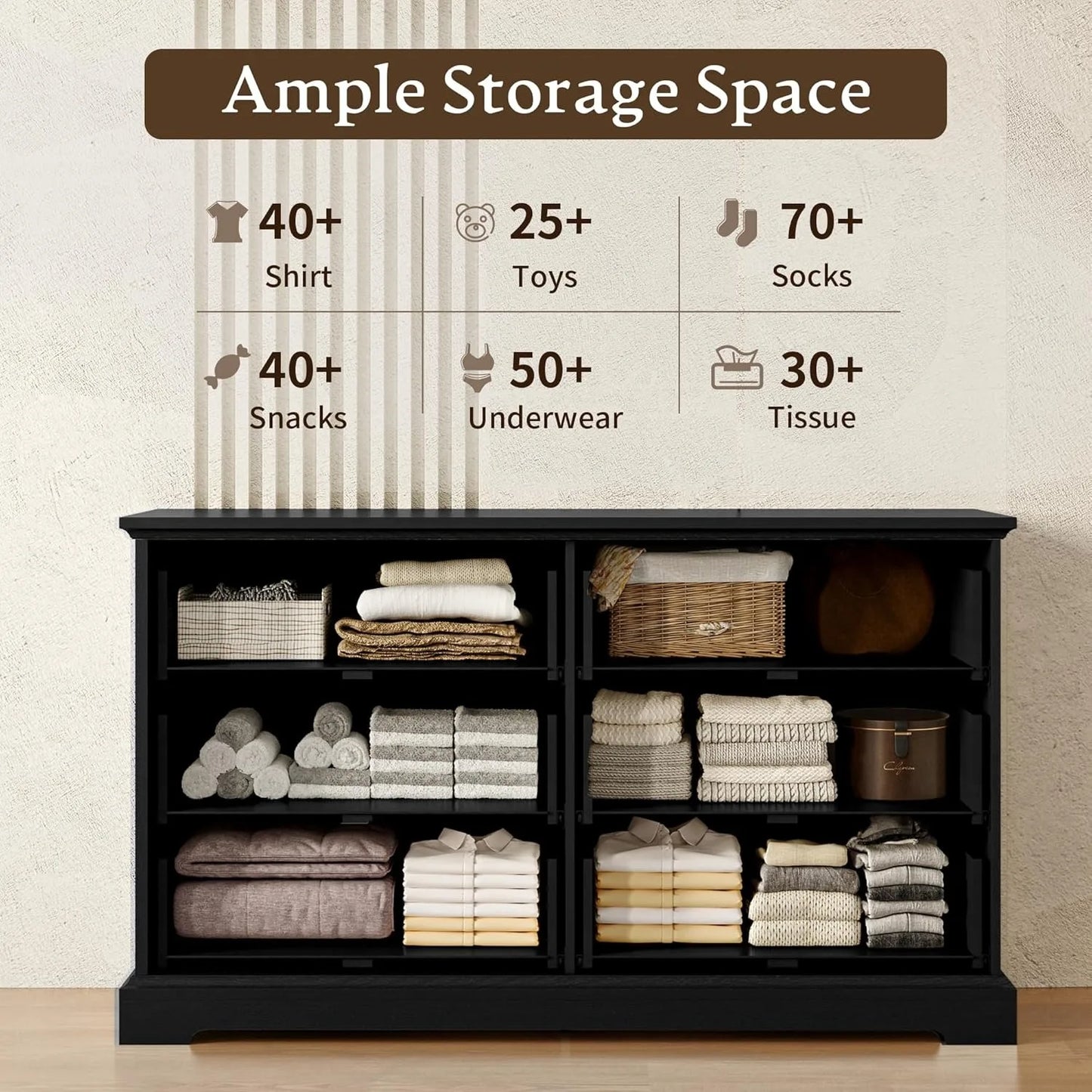 Farmhouse 6 Drawers Dresser for Bedroom, 48" Wide Modern Chest of Drawers with Deep Drawers & Bar Handles,