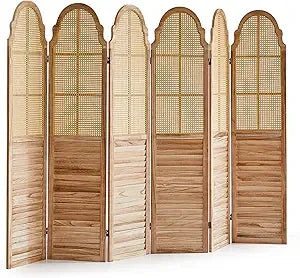 4 Panel Room Divider, Rattan Folding Screen Room Dividers, Privacy Dividers for Rooms, Louvered Partition Divider, Room Divider