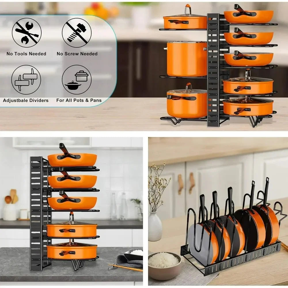 Pot Organizer Rack 8 Tiers Pots and Pans Organizer, Pot Lid Organizer for Kitchen Cabinet Cookware Organizers and Storage