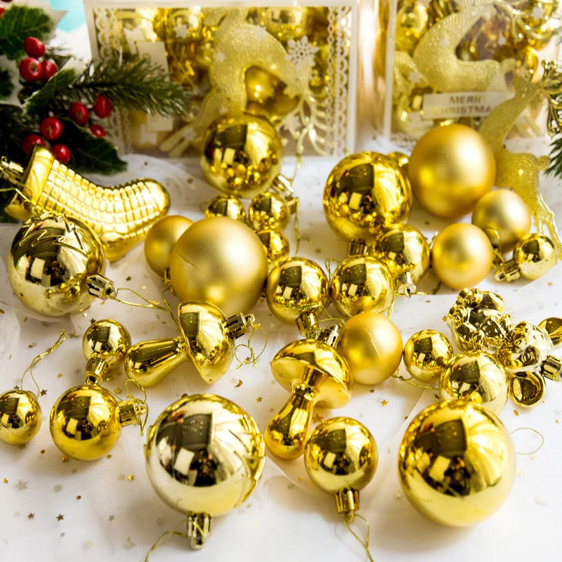 30pcs/set Hanging Christmas Glitter Ball Ornament Christmas Tree Pendant Decoration Xmas Deer Pink Gold Blue Navidad Party Decor