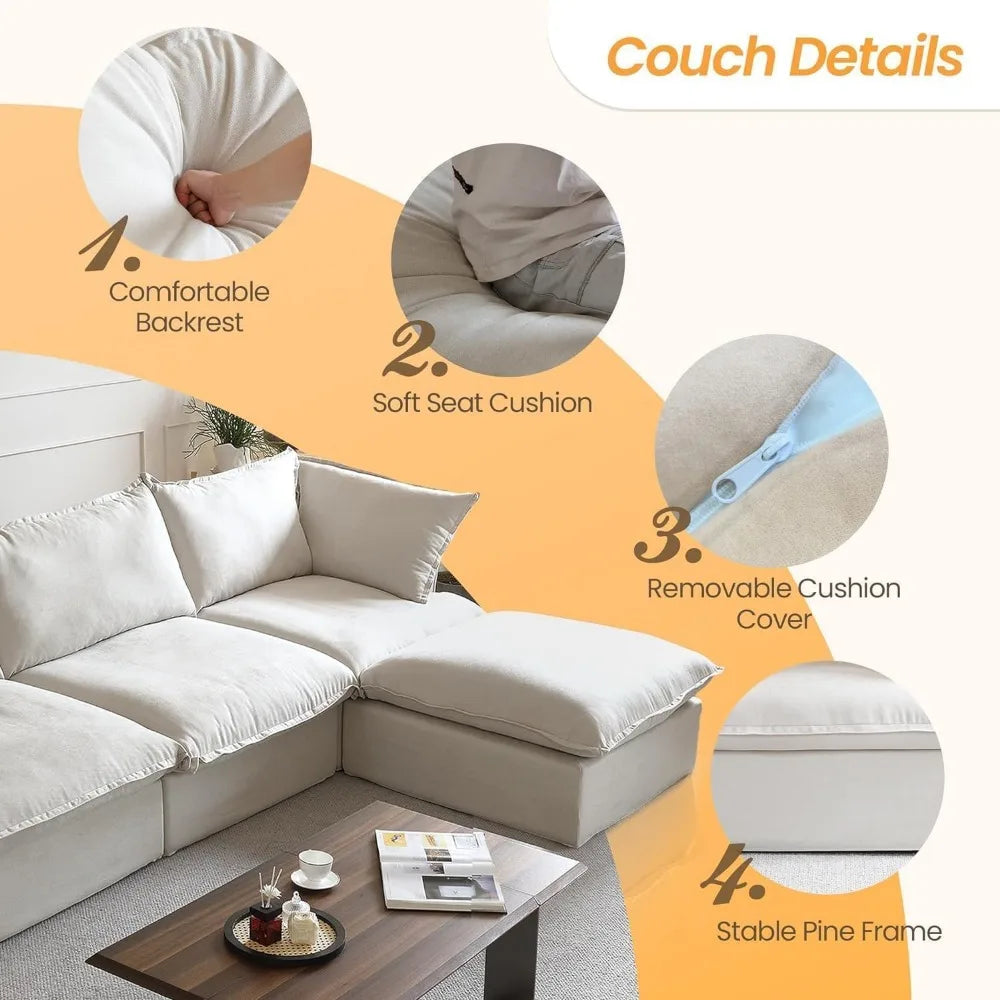 U-Shaped Couches for Living Room, Convertible Sectional Sofa, 162" Modern Deep Seat Soft Cloud Couch, Modular Sectional Sofas wi