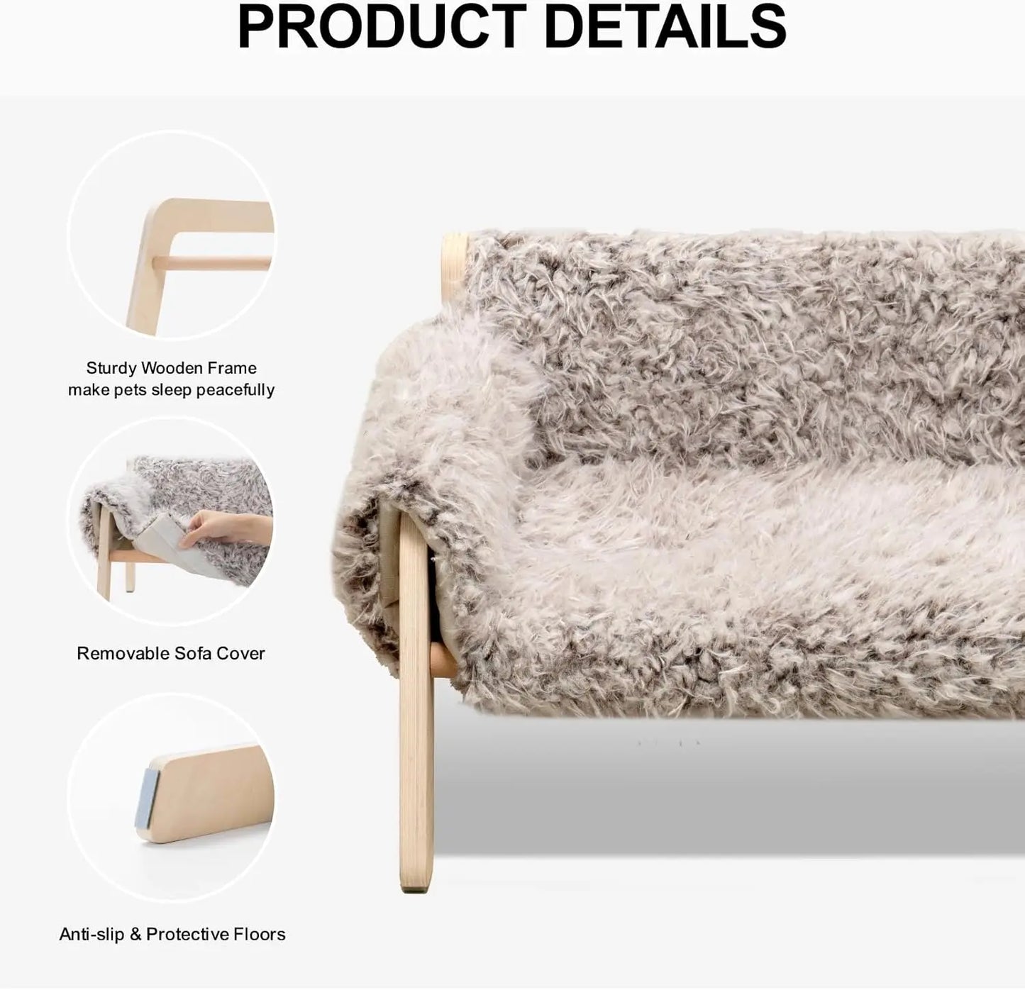 Mewoofun Large Cat Bed Brown-grey Kitten Bed Soft Cat Couch with Removable Cover Hold up 15kg 56x45cm for Indoor Cats