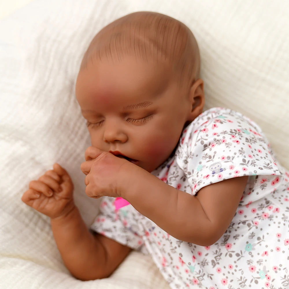 Risbecko 43CM Levi Newborn Baby Doll Reborn Sleeping Soft Silicone Flexible 3D Skin Tone with Visible Veins Hand Paint Hair Doll