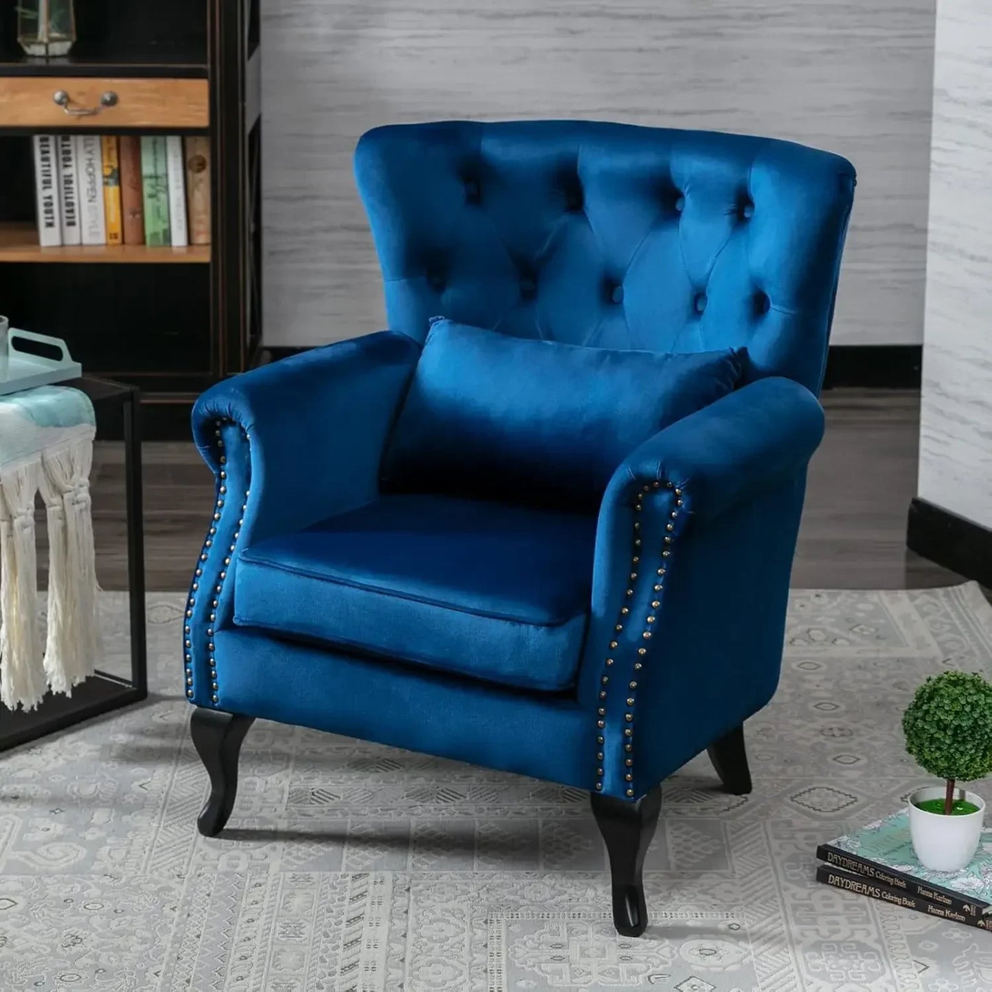 Mid-Century Modern Accent Chairs Set of 2 Comfy Tufted Single Sofa Chair Wingback Armchair with Pillow for Club, Living Room